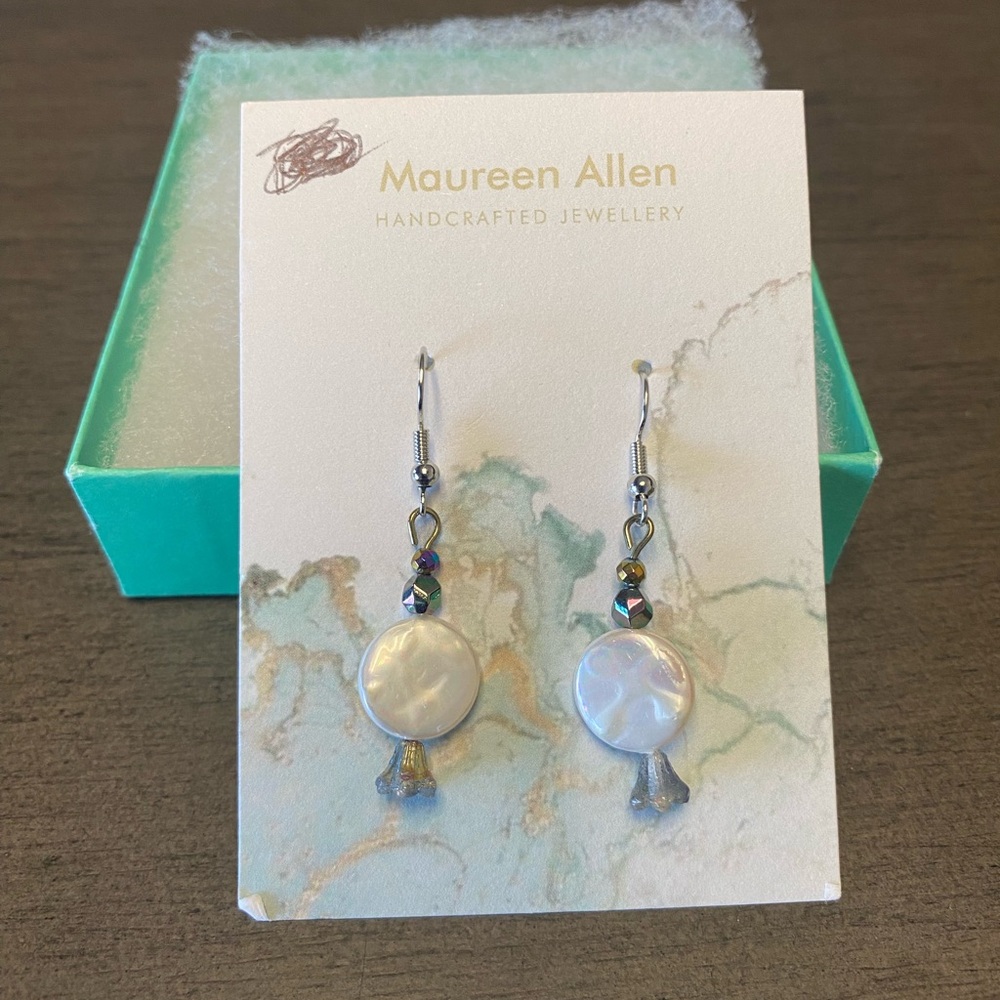 Iridescent Pearl Drop Earrings - White